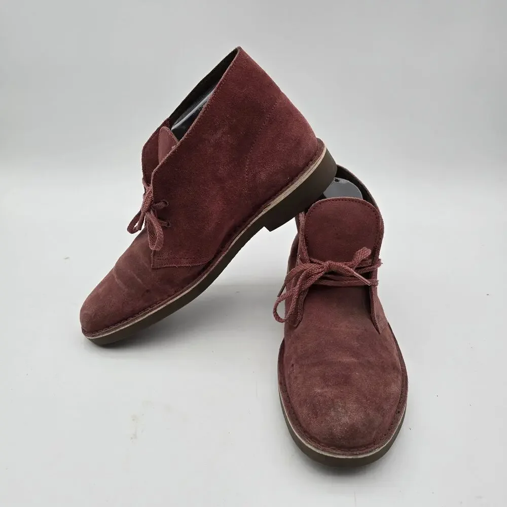 Clarks Boots Mens 9.5 Red Leather Desert Chukka Bootie Lace Up Ankle